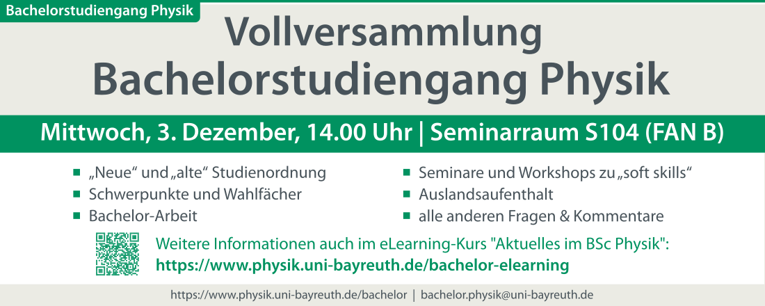 Vollversammlung für den Bachelorstudiengang Physik am 3. Dezember 2025