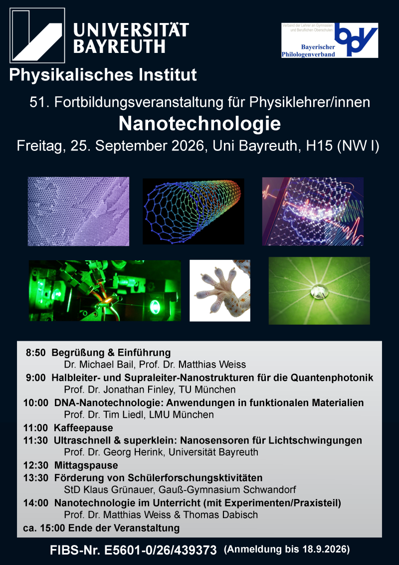 51. Forbildungsveranstaltung für Physiklehrer/-innen am 25. September 2026: Nanotechnologie