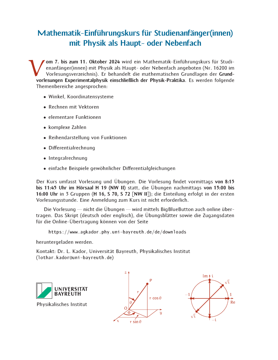 Mathematik-Einführungskurs für Erstsemester